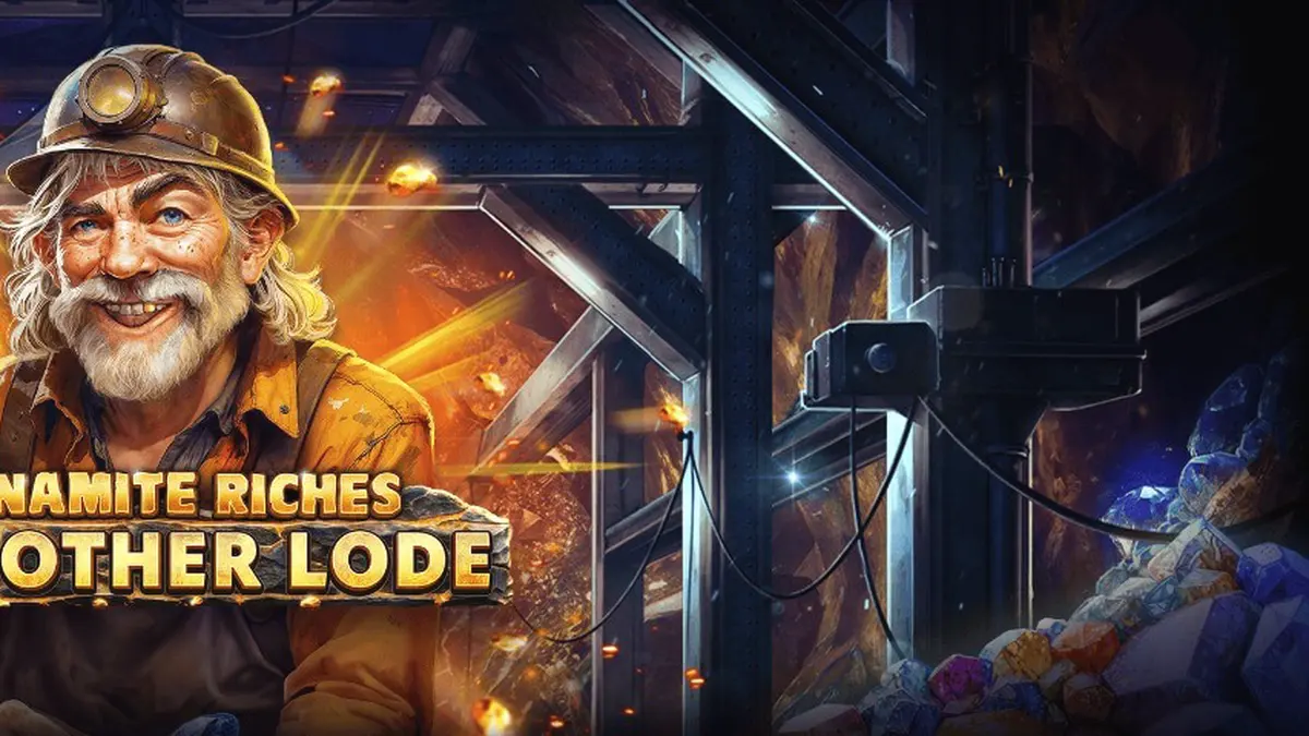 Tampilan visual slot Dynamite Riches The Mother Lode dengan tema tambang emas