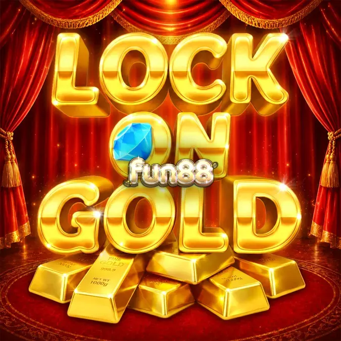 Tampilan visual slot Lock On Gold dengan tema kemewahan emas dan panggung teater